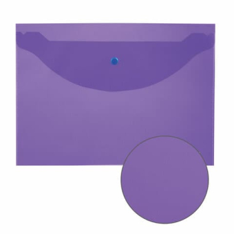 картинка Папка-конверт с кнопкой ЮНЛАНДИЯ, А4, до 100 листов, прозрачная, фиолетовая, 0,18 мм, 228669 от магазина МОЛТИ