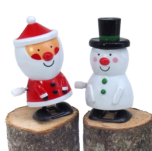 Игрушка заводная 2506-3 Новогодняя Дед мороз + Снеговик в шляпе в и/у 7,5х3х4см