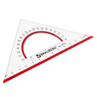 картинка Треугольник пластиковый, угол 45, 13 см, BRAUBERG "Crystal", с транспортиром, прозрачный, с выделенной шкалой, 210293 от магазина МОЛТИ