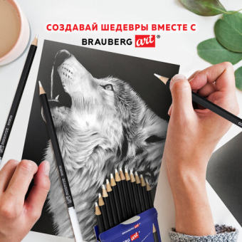 картинка Карандаши художественные белые, НАБОР 12 шт. BRAUBERG ART CLASSIC, МЯГКИЙ грифель 3,3 мм, 181896 от магазина МОЛТИ
