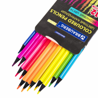 картинка Карандаши цветные BRAUBERG NEON, 12 неоновых цветов, трехгранные, грифель 3 мм, черное дерево, 181852 от магазина МОЛТИ
