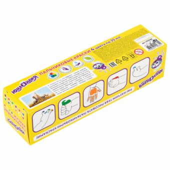 картинка Краски пальчиковые для малышей от 1 года, классические цвета, 4 по 35 мл, ЮНЛАНДИЯ, 192568 от магазина МОЛТИ