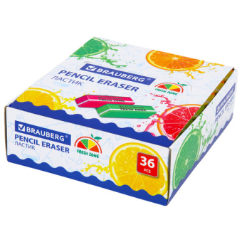 картинка Ластик большой BRAUBERG "Fresh Zone", 60х18х12 мм, цвет ассорти, прямоугольный, скошенный, 228717 от магазина МОЛТИ