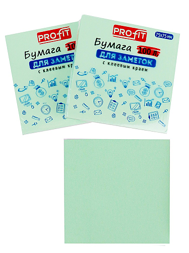 ТМ"Profit" Бумага для заметок с клеевым краем ЗЕЛЕНАЯ (ЗБ-5573), инд.ШК, 75х75 мм, 100л, кратно 12