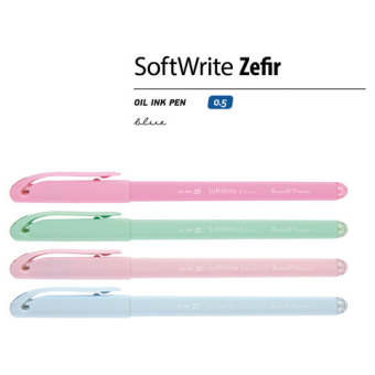 картинка Ручка шариковая масляная BRUNO VISCONTI SoftWrite, СИНЯЯ, Zefir, корпус ассорти, узел 0,5 мм, линия письма 0,4 мм 20-0205 от магазина МОЛТИ