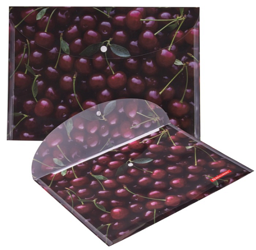 Папка-конверт с кнопкой BRAUBERG CHERRY, А4, 160 мкм, до 100 листов, цветная печать, 228037