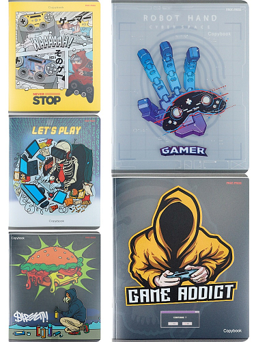 Тетрадь КЛЕТКА 48л. МИКС-8754 (48-8754) обложка - пластик + мел.бумага, 5 диз. в спайке