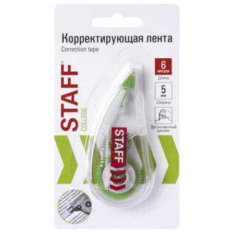 картинка Корректирующая лента STAFF College, 5 мм х 6 м, корпус прозрачный, блистер, 226807 от магазина МОЛТИ
