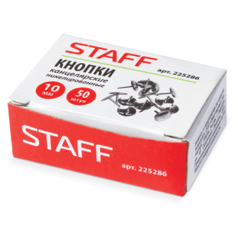 картинка Кнопки канцелярские STAFF Manager металл. никелированные, 10мм, 50 шт., в карт. коробке, 225286 от магазина МОЛТИ