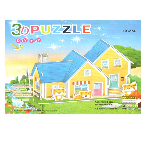 Пазл 3D А5 LX-274 Дом "Тигр" 21,5х1х14,5см (19х10х11)см 21РС 