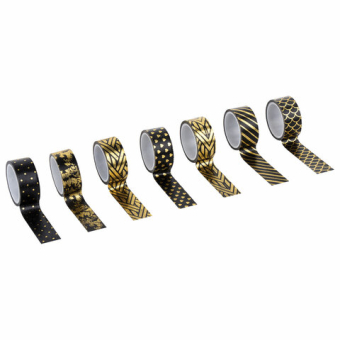 картинка Клейкие WASHI-ленты для декора с фольгой "ЧЕРНОЕ ЗОЛОТО", 15 мм х 3 м, 7 шт., рисовая бумага, ОСТРОВ СОКРОВИЩ, 661714 от магазина МОЛТИ
