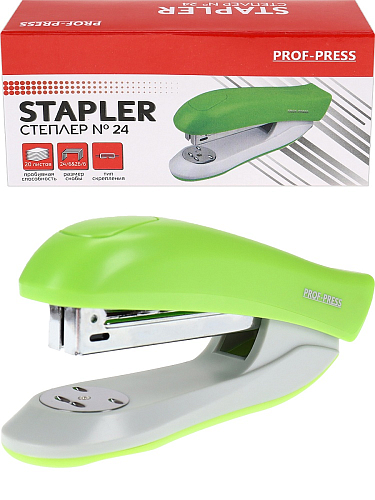 Степлер (ОП-2778), №24, пластик./к, на 20 листов, в карт. коробке, зеленый, кратно 12 шт