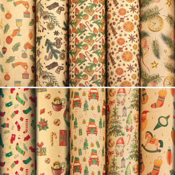 картинка Бумага упаковочная подарочная новогодняя "Christmas Kraft", 70х100 см, 10 дизайнов ассорти, ЗОЛОТАЯ СКАЗКА, 592053 от магазина МОЛТИ
