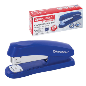 картинка Степлер №24/6, 26/6 BRAUBERG "Standard+", до 30 листов, синий, 228609 от магазина МОЛТИ