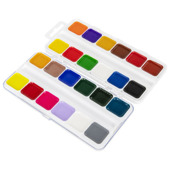 картинка Краски акварельные BRAUBERG KIDS, медовые, 24 цвета, квадратные кюветы, пластиковый пенал, 192284 от магазина МОЛТИ