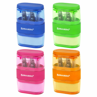 картинка Точилка с ластиком 2 в 1 BRAUBERG "Double", 2 отверстия, яркие цвета корпуса ассорти, 271987 от магазина МОЛТИ