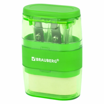 картинка Точилка с ластиком 2 в 1 BRAUBERG "Double", 2 отверстия, яркие цвета корпуса ассорти, 271987 от магазина МОЛТИ