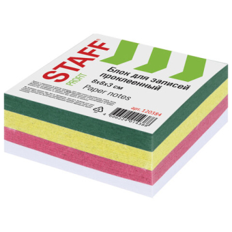 картинка Блок для записей проклеенный, 8х8х3 см, плотность 65 г/м2, цветной, STAFF, 120384 от магазина МОЛТИ
