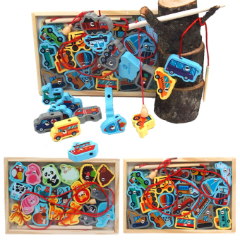 картинка Игрушка 2745-6/8328 деревянная для развития шнуровка+рыбалка+ изучения языка (20) 15х2х22,5см в и/у от магазина МОЛТИ