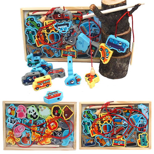 Игрушка 2745-6/8328 деревянная для развития шнуровка+рыбалка+ изучения языка (20) 15х2х22,5см в и/у