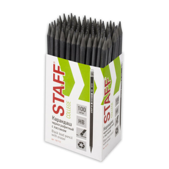 картинка Карандаш чернографитный STAFF "College" BLP-712, 1 шт., НВ, с ластиком, пластик, корпус черный, 181712 от магазина МОЛТИ