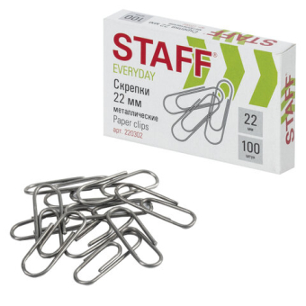 картинка Скрепки STAFF "EVERYDAY", 22 мм, металлические, 100 шт., в картонной коробке, Россия, 220302 от магазина МОЛТИ