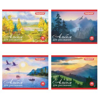 картинка Альбом для рисования, МАЛЫЙ ФОРМАТ А5, 40 л., скоба, обложка офсет, ПИФАГОР, 200х148 мм, "Природа" (4 вида), 104873 от магазина МОЛТИ