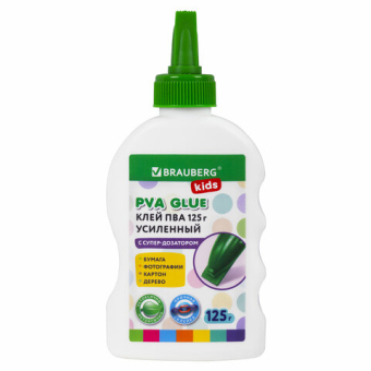картинка Клей ПВА, усиленный, BRAUBERG KIDS с супер-дозатором (для школы, хобби и творчества), 125 г, 271937 от магазина МОЛТИ