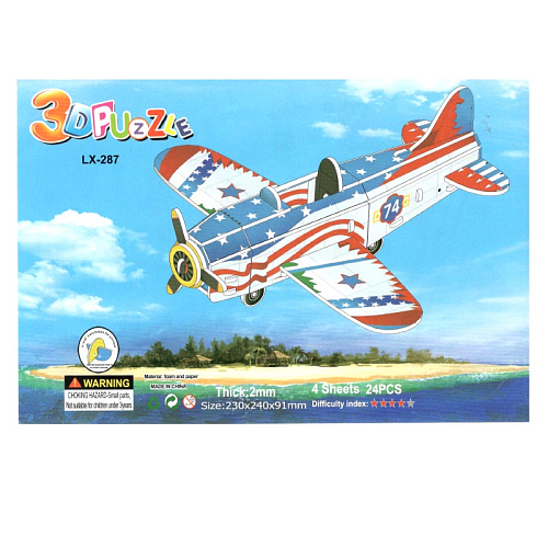 Пазл 3D А5 LX-287 Самолет "Звезда" 21,5х1х14,5см (23х24х9)см 24РС 