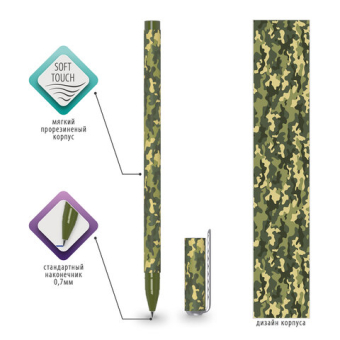 картинка Ручка шариковая BRAUBERG SOFT TOUCH STICK "KHAKI", СИНЯЯ, мягкое покрытие, узел 0,7 мм, 143703 от магазина МОЛТИ