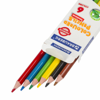 картинка Карандаши цветные BRAUBERG PREMIUM, 6 цветов, трехгранные, грифель 3 мм, 181660 от магазина МОЛТИ