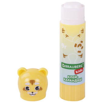 картинка Клей-карандаш "Пастельные зверята: мышка, тигр, бегемот" 9 г, фиг.  колпачок, BRAUBERG KIDS, 271140 от магазина МОЛТИ