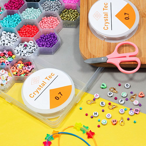 Набор бусин, бисера 558-40 соты с леской 2 шт, ножнцы 19х20 см 