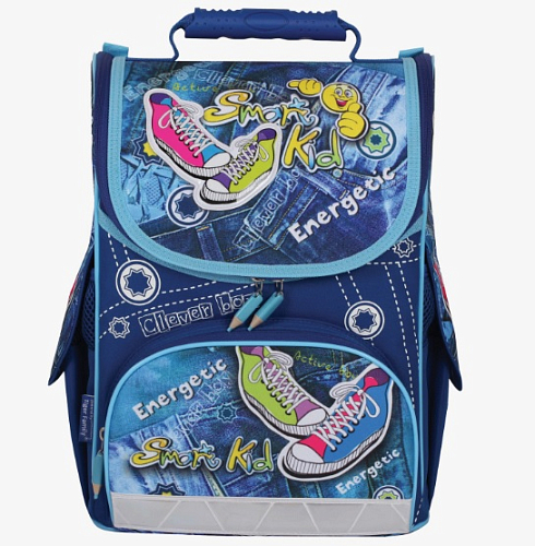 Ранец жесткокаркасный TIGER FAMILY (ТАЙГЕР) для нач.школы, мальч., син,Кеды,34*27*19 см, 13 л,21101G