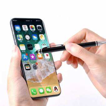 картинка Ручка-стилус SONNEN для смартфонов/планшетов, СИНЯЯ, корпус черный, серебристые детали, линия письма 1 мм, 141589 от магазина МОЛТИ