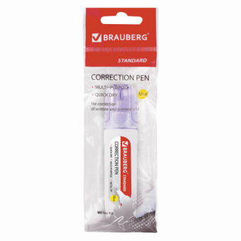 картинка Ручка-корректор BRAUBERG, 10 мл, металлический наконечник, в упаковке с подвесом, 222059 от магазина МОЛТИ