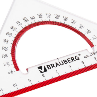 картинка Треугольник пластиковый, угол 45, 13 см, BRAUBERG "Crystal", с транспортиром, прозрачный, с выделенной шкалой, 210293 от магазина МОЛТИ