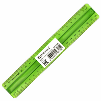 картинка Линейка пластик 20 см BRAUBERG, с держателем, прозрачная, неоновая, ассорти, 210834 от магазина МОЛТИ