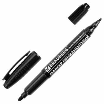 картинка Маркер перманентный двусторонний BRAUBERG, ЧЕРНЫЙ, круглый наконечник, 2/4 мм, 150836 от магазина МОЛТИ
