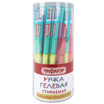 картинка Ручка стираемая гелевая ПИФАГОР "ТАБЛИЦА УМНОЖЕНИЯ", СИНЯЯ, корпус ассорти, игольчатый наконечник 0,5 мм, линия 0,35 мм, 144417 от магазина МОЛТИ