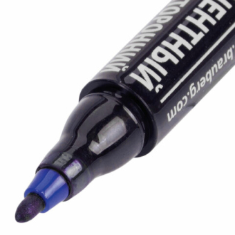 картинка Маркер перманентный двусторонний BRAUBERG, СИНИЙ, круглый наконечник, 2/4 мм, 150837 от магазина МОЛТИ