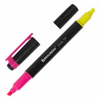 картинка Текстовыделитель двусторонний BRAUBERG, ЖЕЛТЫЙ/РОЗОВЫЙ, линия 1-4 мм, 150840 от магазина МОЛТИ