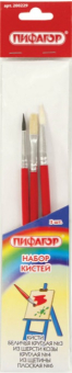 картинка Кисти ПИФАГОР, НАБОР 3шт., (беличья круглая № 3, коза кругл. № 4, из щетины плоская № 6), 200229 от магазина МОЛТИ