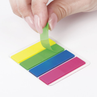 картинка Закладки клейкие неоновые STAFF, 45х12 мм, 100 штук (4 цвета х 25 листов), европодвес, 127148 от магазина МОЛТИ