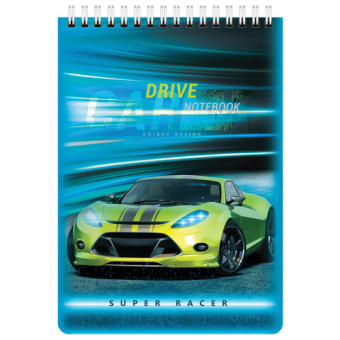 картинка Блокнот А5 (146х206 мм), 60 л., гребень, картон, клетка, BRAUBERG KIDS, "Racing", 114363 от магазина МОЛТИ