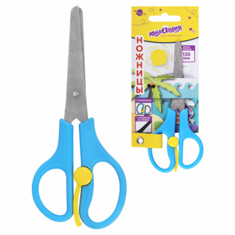 картинка Ножницы ЮНЛАНДИЯ, 130 мм, с усилителем и линейкой, эргономичные ручки, голубые, 238344 от магазина МОЛТИ