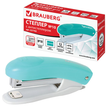 картинка Степлер №10 BRAUBERG "Original", до 12 листов, с антистеплером, бирюзовый, 227765 от магазина МОЛТИ