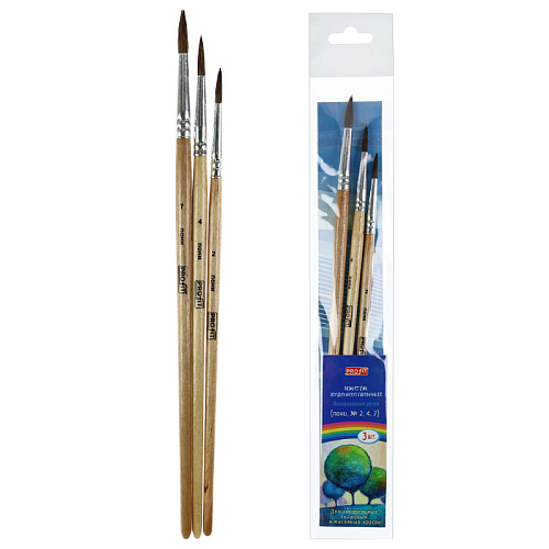 TM"Profit" Набор кистей (пони №2,4,7) (НК-5561) 3 шт., деревянная ручка,