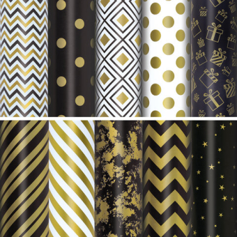 картинка Бумага упаковочная подарочная мелованная "Golden pattern", 70x100 см, 10 дизайнов ассорти, ЗОЛОТАЯ СКАЗКА, 591912 от магазина МОЛТИ