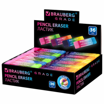 картинка Ластик полупрозрачный BRAUBERG "Grade", 60x15x10 мм, картонный держатель, цвет ассорти, 271997 от магазина МОЛТИ